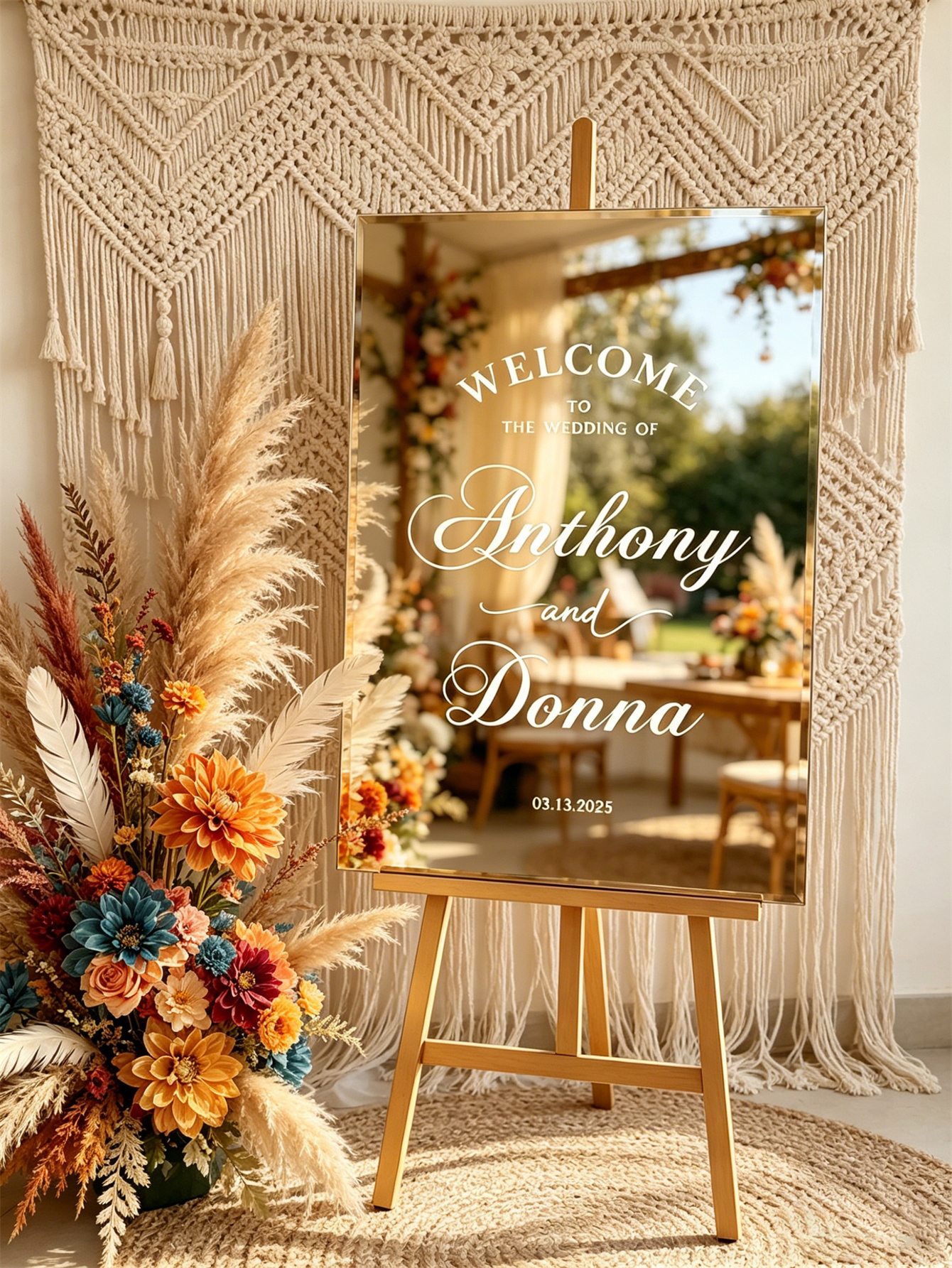 Mirror acrylic welcome signs, golden mirror wedding direction signs, custom wedding direction signs, ceremony welcome signs